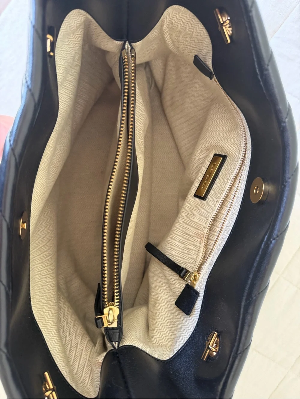 Tory Burch Black Quilted Leather Shoulder Bag with Gold Chain